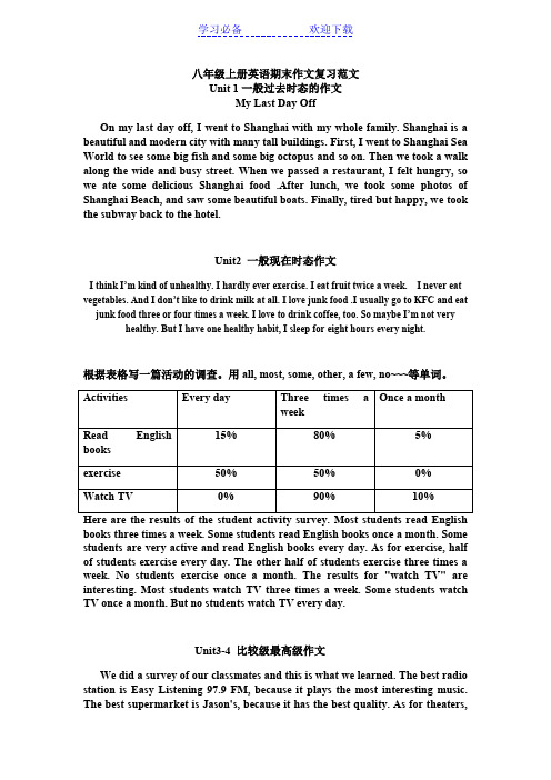 人教版八年级英语上册各作文精选范文