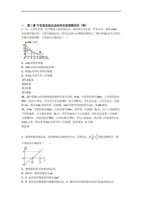高一上册物理 第二章 匀变速直线运动检测题(Word版 含答案)