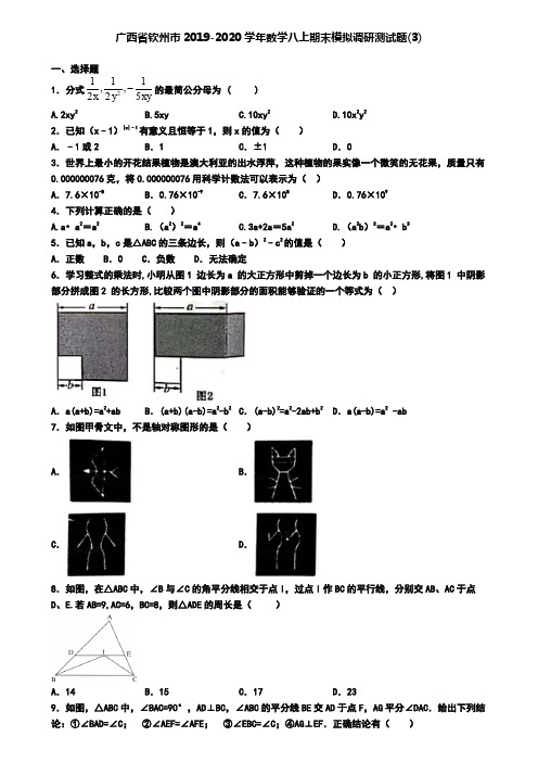 广西省钦州市2019-2020学年数学八上期末模拟调研测试题(3)