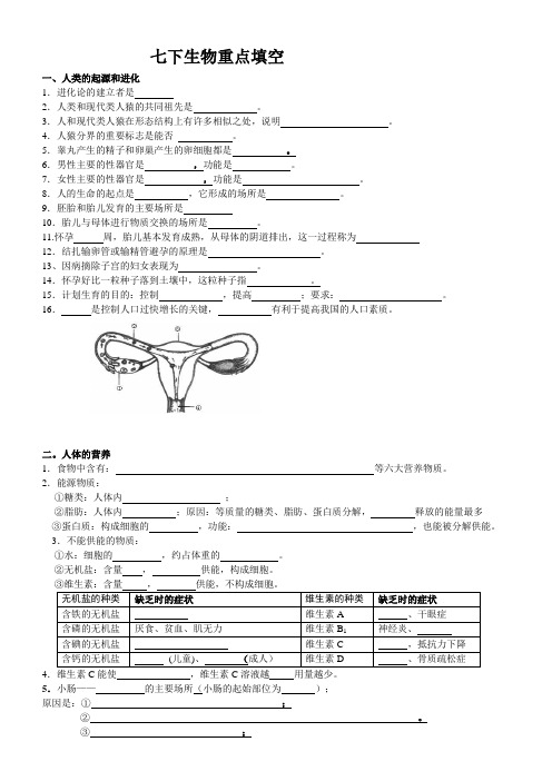 (完整版)七年级生物下册重点题MicrosoftWord文档