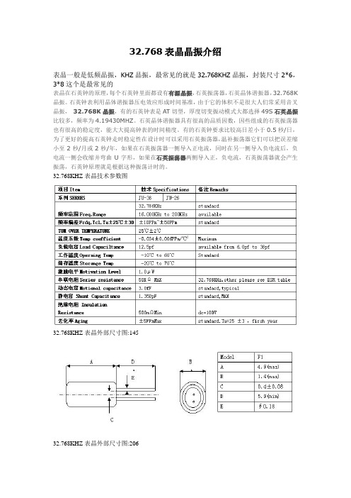 32.768KHZ表晶技术参数图