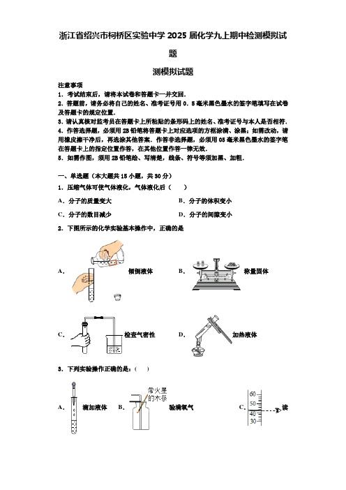 浙江省绍兴市柯桥区实验中学2025届化学九上期中检测模拟试题含解析