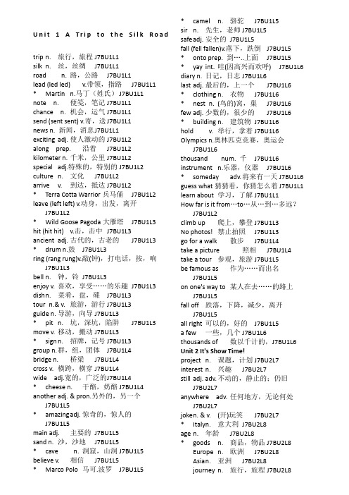 冀教版初中七年级下册英语单词及短语