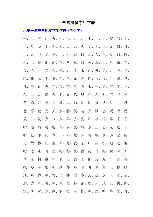 (完整版)小学一年级常用汉字生字表