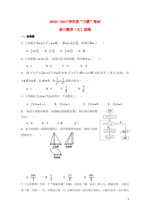 江西省南昌市2017届高三数学5月三模考试试题文201707270352