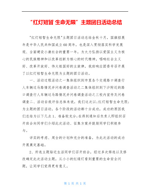“红灯短暂 生命无限”主题团日活动总结