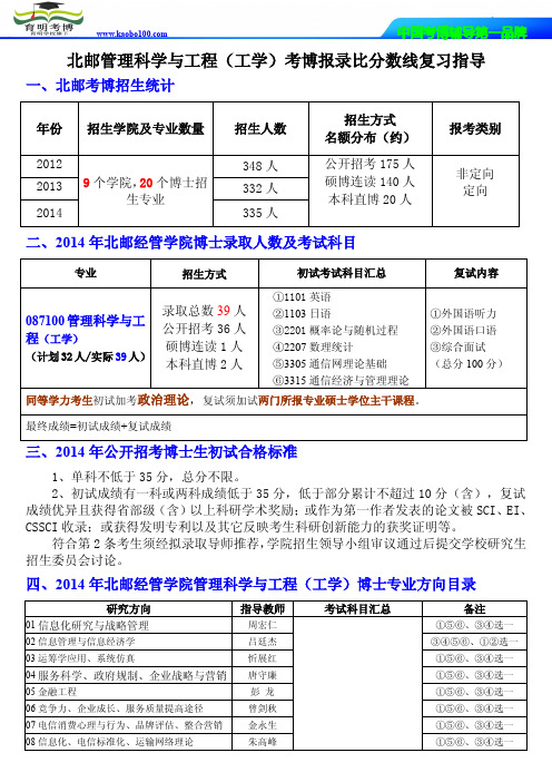 育明考博-北京邮电大学管理科学与工程(工学)导师-分数线-报录比