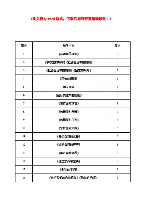 【完整打印版】未来版小学四年级上册品德与社会教案修改版