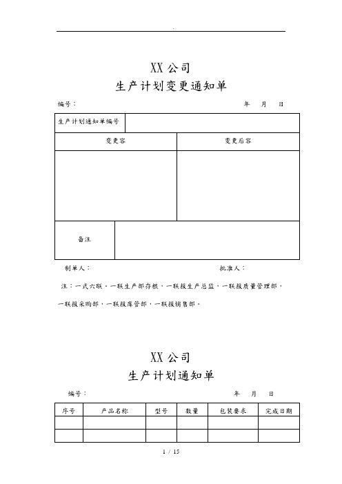 生产车间常用表格模板