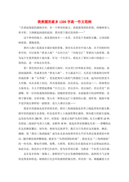 我美丽的家乡1200字高一作文范例