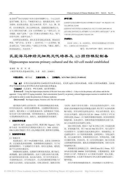 乳鼠海马神经元细胞元代培养及AD损伤模型制备