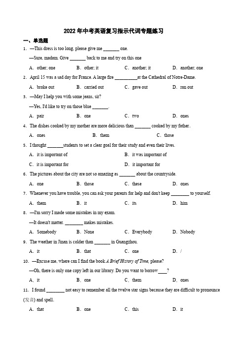 2022年中考英语复习指示代词专题练习