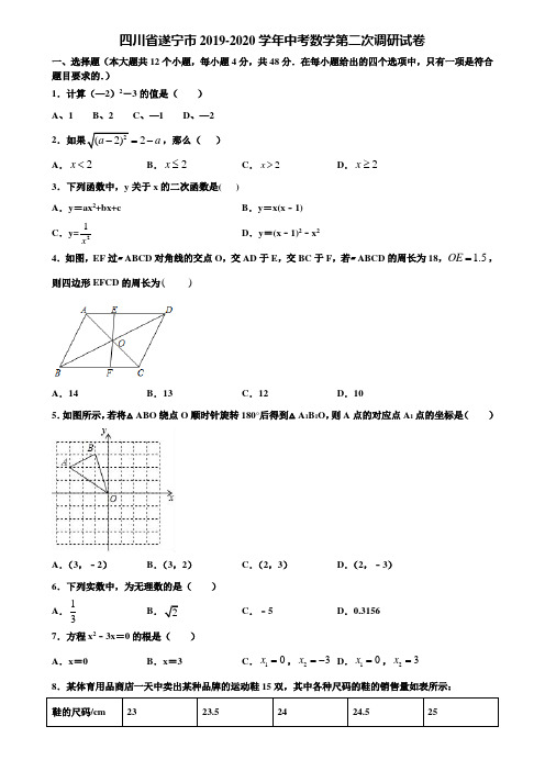 四川省遂宁市2019-2020学年中考数学第二次调研试卷含解析