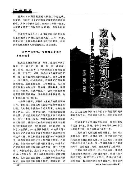 攻艰克难创优质——重庆矿产资源利用现状调查工作纪略