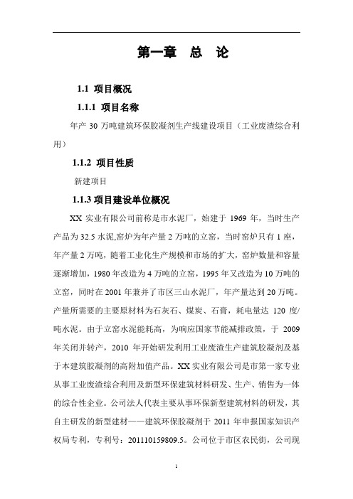 年产30万吨建筑环保胶凝剂生产线建设项目(工业废渣综合利用)