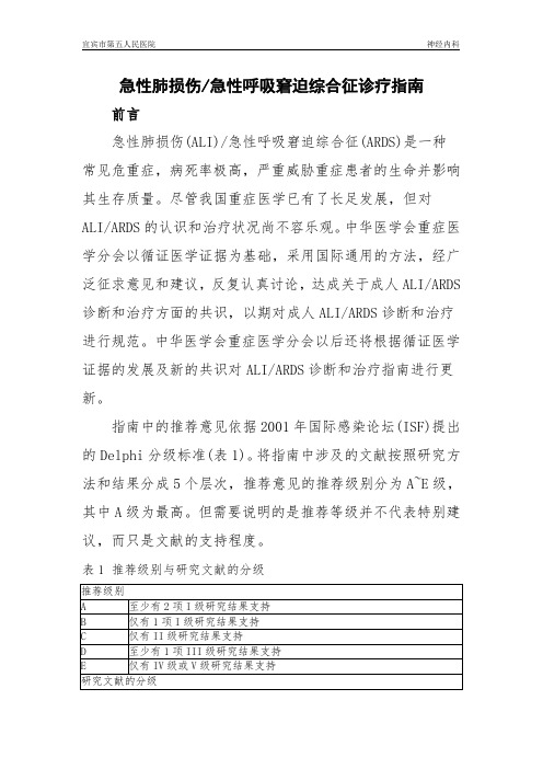 急性肺损伤急性呼吸窘迫综合征诊疗指南