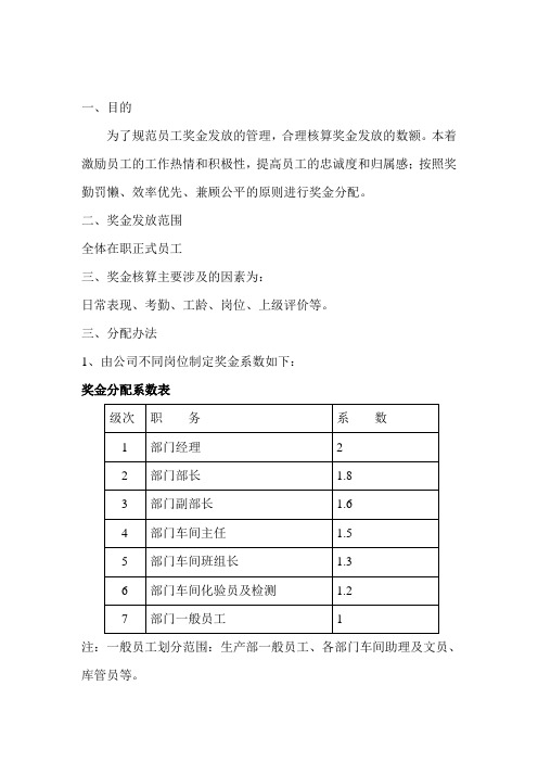 绩效考核及奖金分配制度