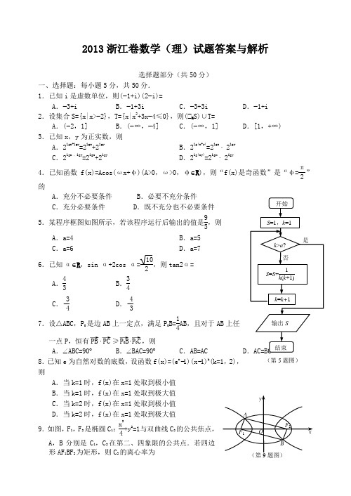 【纯Word版解析】2013年普通高等学校招生统一考试——理科数学(浙江卷)2