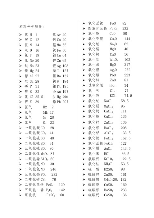 常用相对分子质量