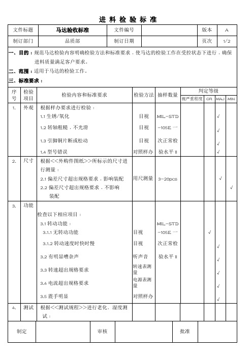 马达检验标准