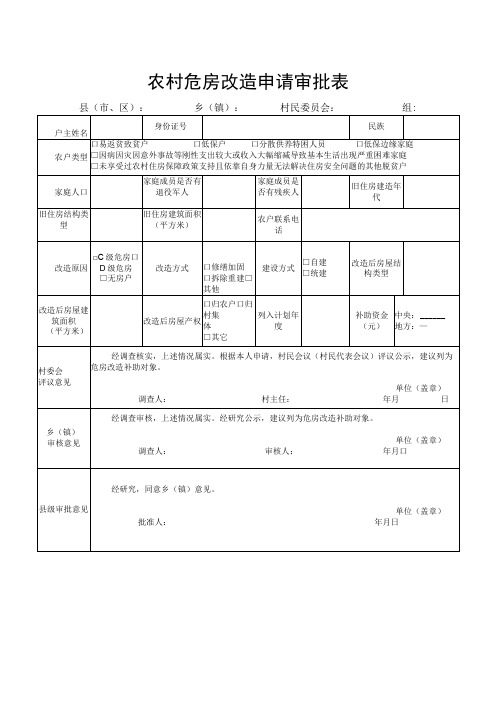 农村危房改造申请审批表