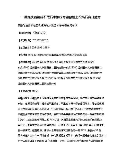 一期经皮肾镜碎石取石术治疗肾输尿管上段结石合并脓肾