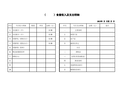 食堂收入及支出明细excel模板