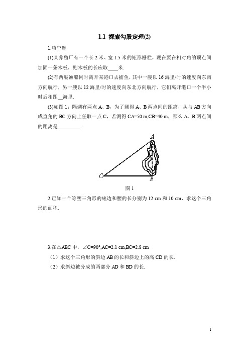 北师大版八年级(上)数学《探索勾股定理(2)》课时训练(含答案)