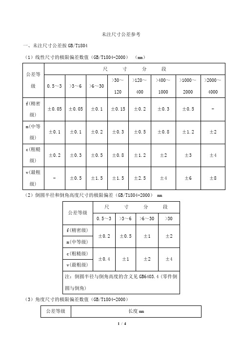 未注尺寸公差参考