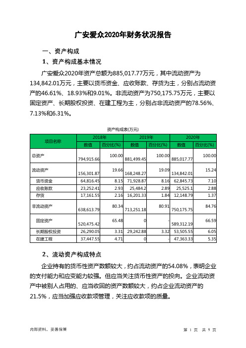 广安爱众2020年财务状况报告