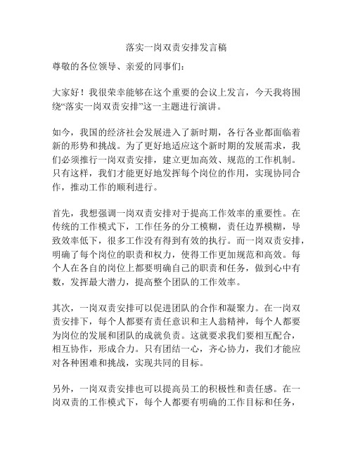 落实一岗双责安排发言稿