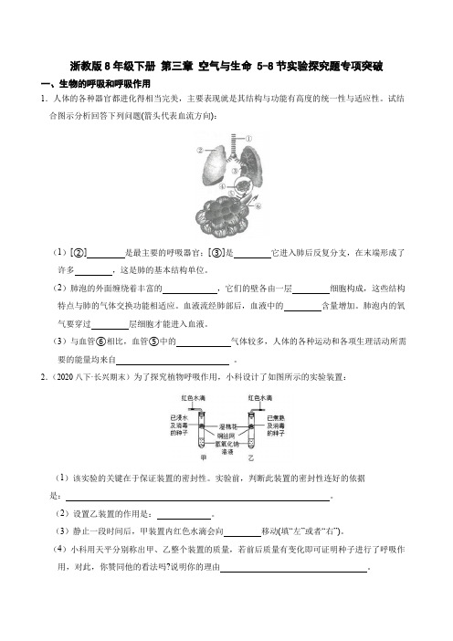 第三章 空气与生命 5-8节实验探究题专项突破-2023-2024学年八年级科学下册章末专项突破(