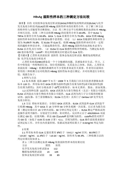 HBsAg弱阳性样本的三种测定方法比较