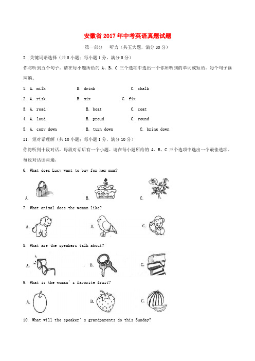 安徽省2017年中考英语真题试题(含解析)