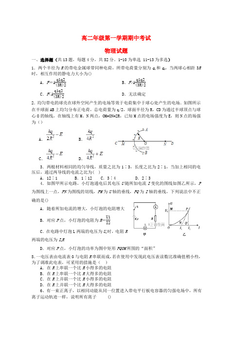 高二物理上学期期中试题(15)word版本