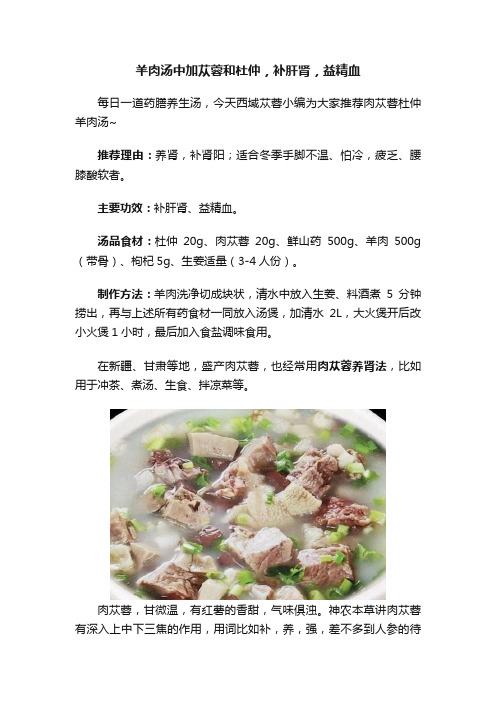 羊肉汤中加苁蓉和杜仲，补肝肾，益精血