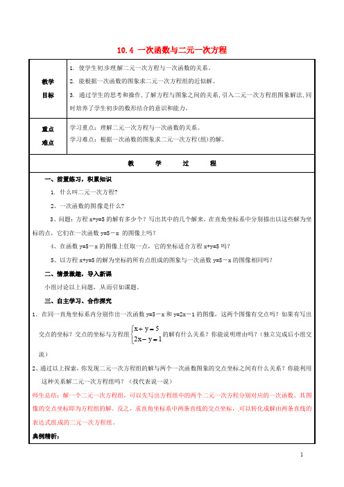 山东省聊城市高唐县八年级数学下册 10.4 一次函数与二