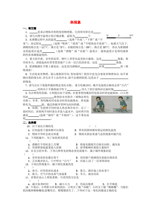 河北省沧州市献县垒头中学2016年中考物理专题基础测试 热现象