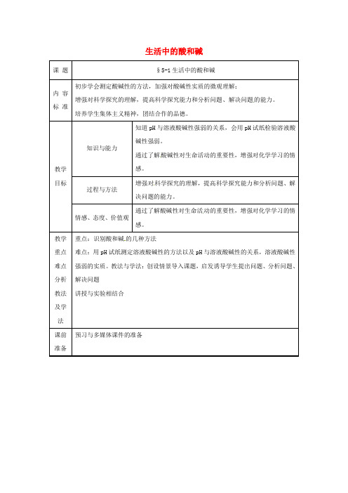 九年级化学 5.1 生活中的酸和碱教案(第二课时)教案 鲁教版