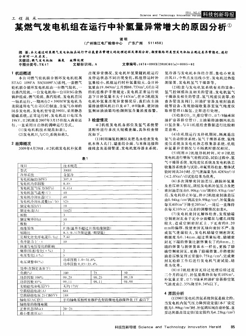 某燃气发电机组在运行中补氢量异常增大的原因分析