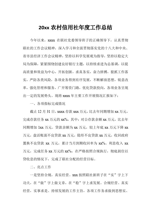 2019年农村信用社年度工作总结范文