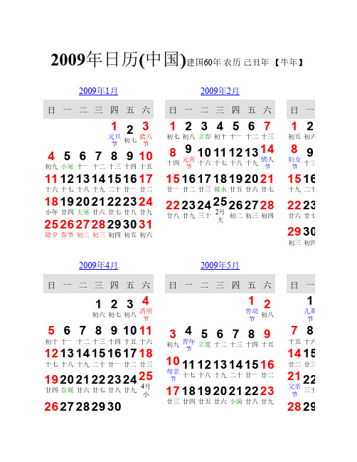 2009年日历