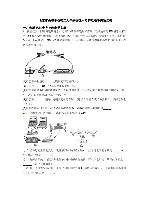 北京市山谷学校初三九年级物理中考物理电学实验汇编