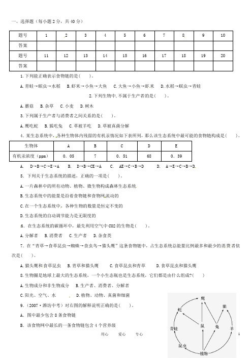 山东省滕州市滕西中学八年级生物下册 第六单元《生态系统》单元测试(无答案) 济南版