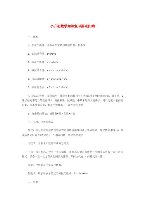 (2021年编)小学数学小升初数学知识复习要点归纳