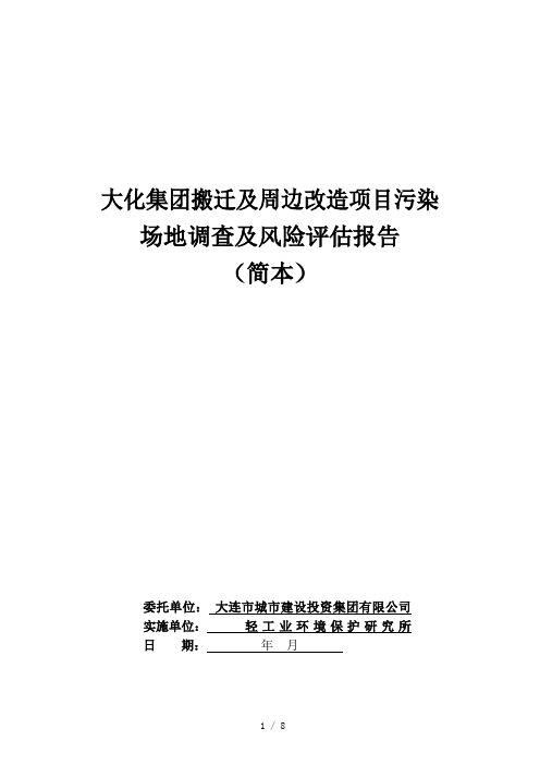 大化集团搬迁及周边改造项目污染场地调查及风险评估报告