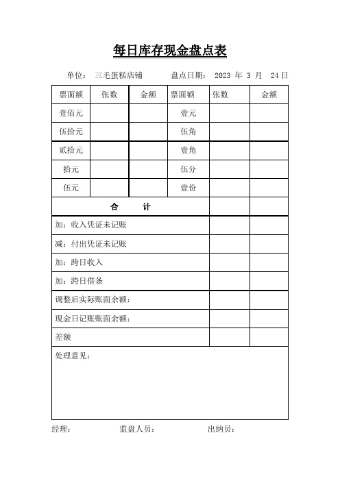 库存现金盘点表 现金盘点记录表