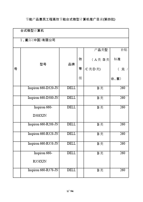 节能产品惠民工程高效节能台式微型计算机推广目录(第四批)