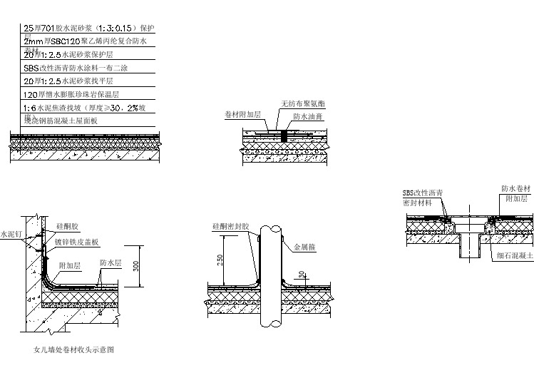 屋面防水施工节点详图(5张)