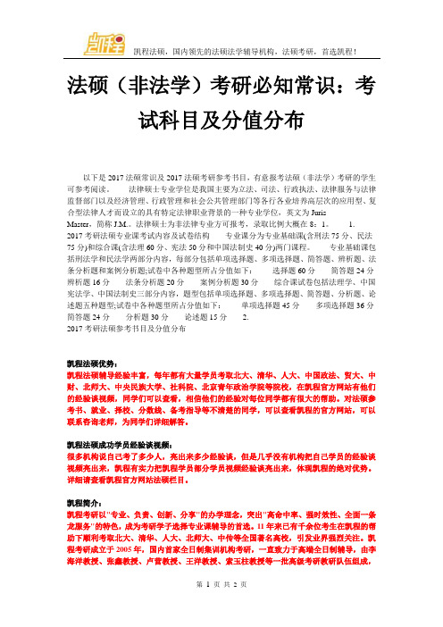 法硕(非法学)考研必知常识：考试科目及分值分布